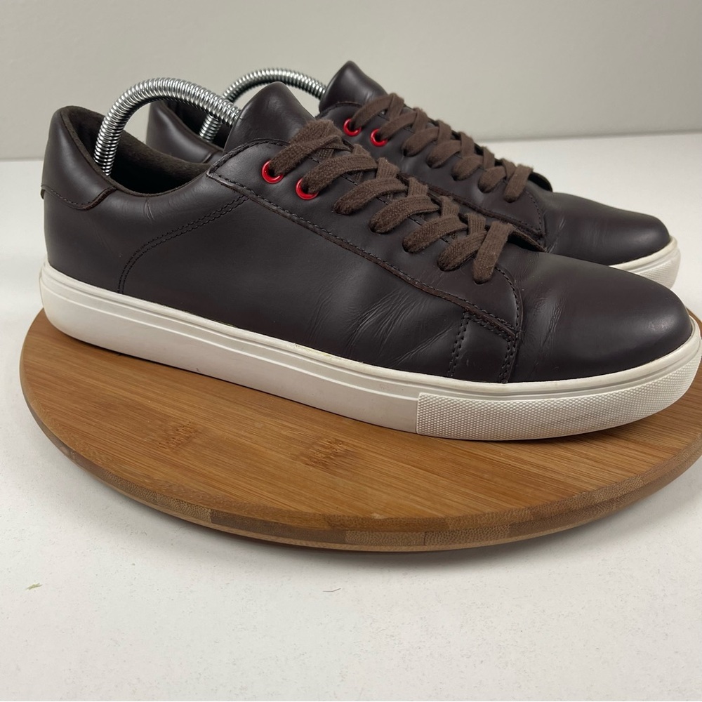 Brooks Brothers Dark Brown Leather Sneakers with White Sole and Red Eyelets